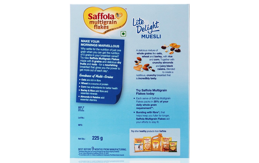 Saffola Multigrain Flakes Lite Delight Muesli   Box  225 grams